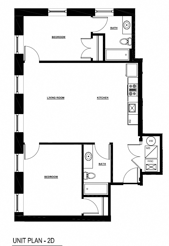 Floor plan for 2 beds, 2 baths, 950 sqft